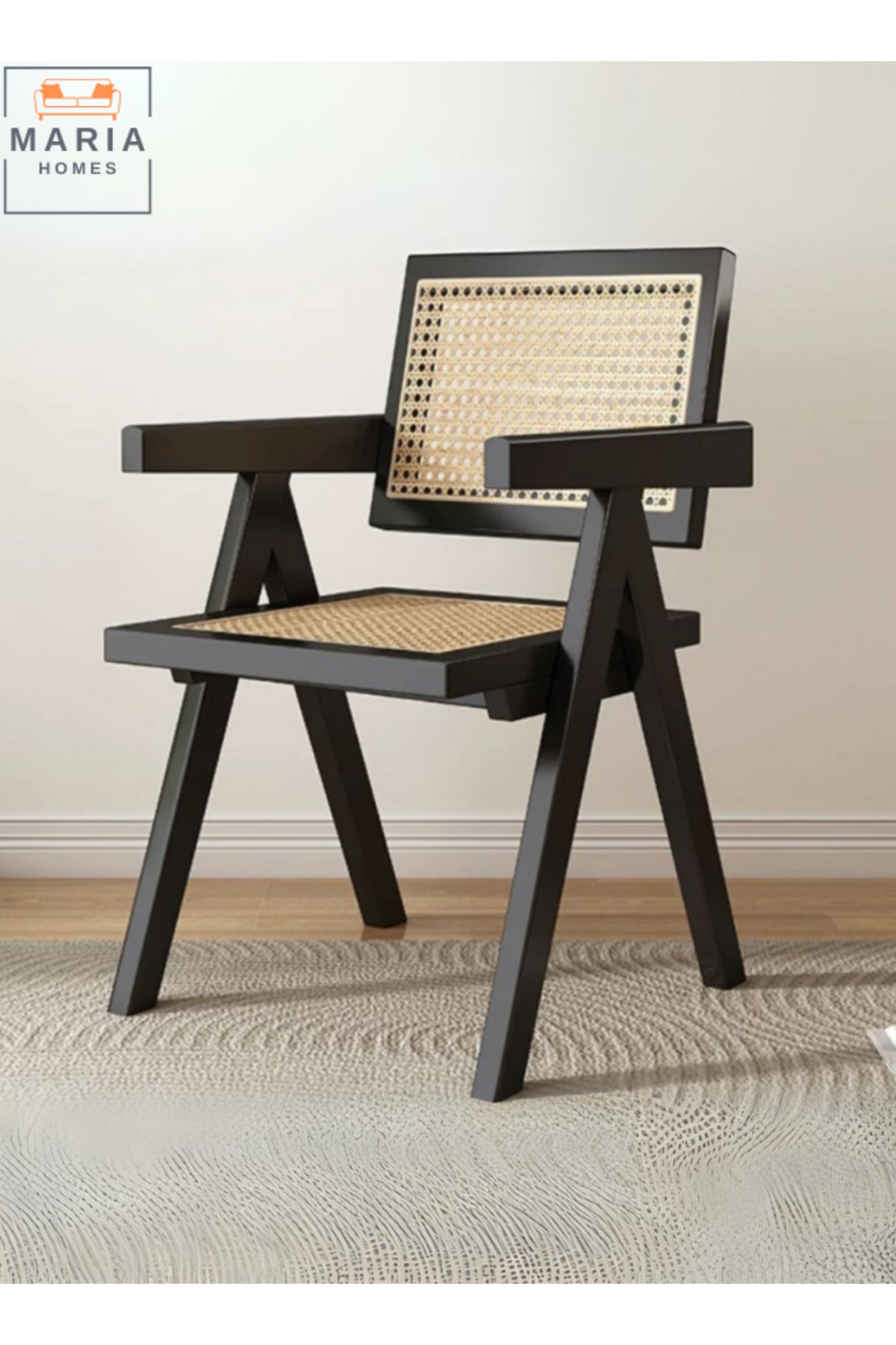 Mid-Century Modern Accent Chair - Solid Wood Frame Armchair with Rattan for Home, Office Living Room
