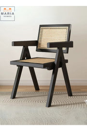 Mid-Century Modern Accent Chair - Solid Wood Frame Armchair with Rattan for Home, Office Living Room