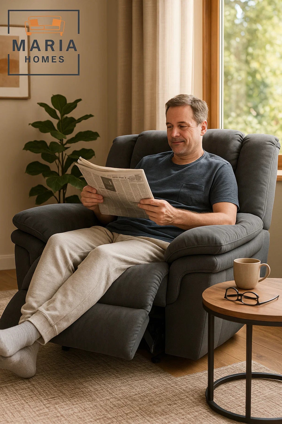Plush Grey Manual Recliner Chair