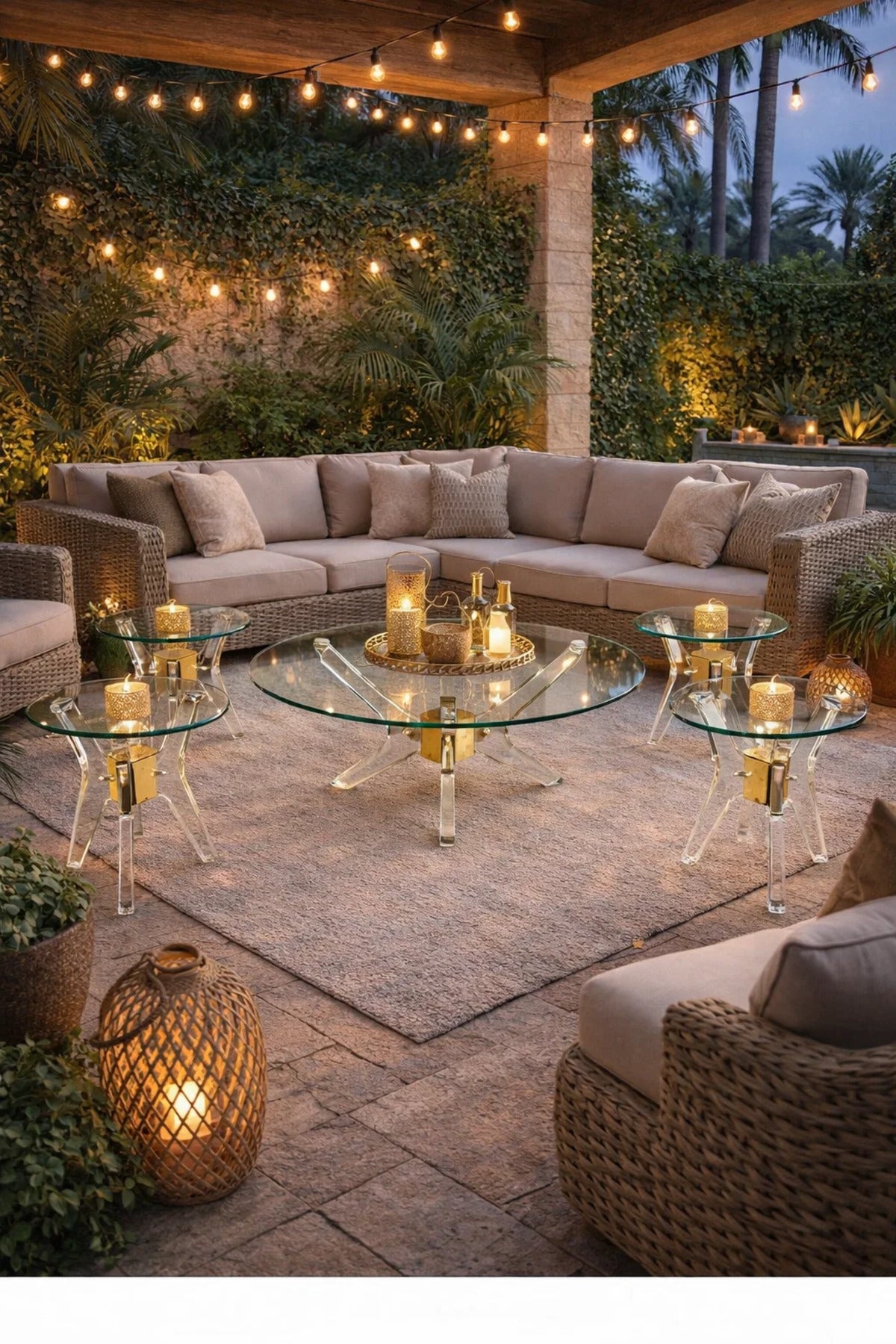 Luxury 5Piece Glass Coffee Table Set with Gold and Clear Acrylic Base √ê Modern Living Room Furniture
