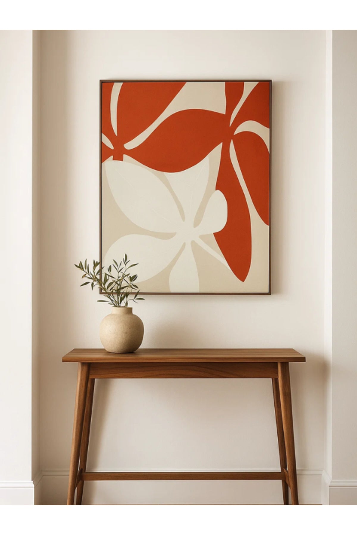 3D Abstract White & Orange Floral Canvas Wall Art with Wooden Frame Ð 120_80 cm