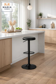 Modern Adjustable Bar Stool Black Padded Seat with Footrest