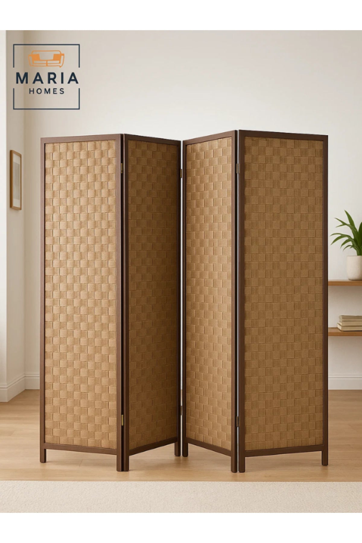 Brown 4-Panel Room Divider Screen Ð Privacy Partition for Home, Office & Majlis 180_178 cm