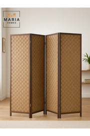 Brown 4-Panel Room Divider Screen Ð Privacy Partition for Home, Office & Majlis 180_178 cm
