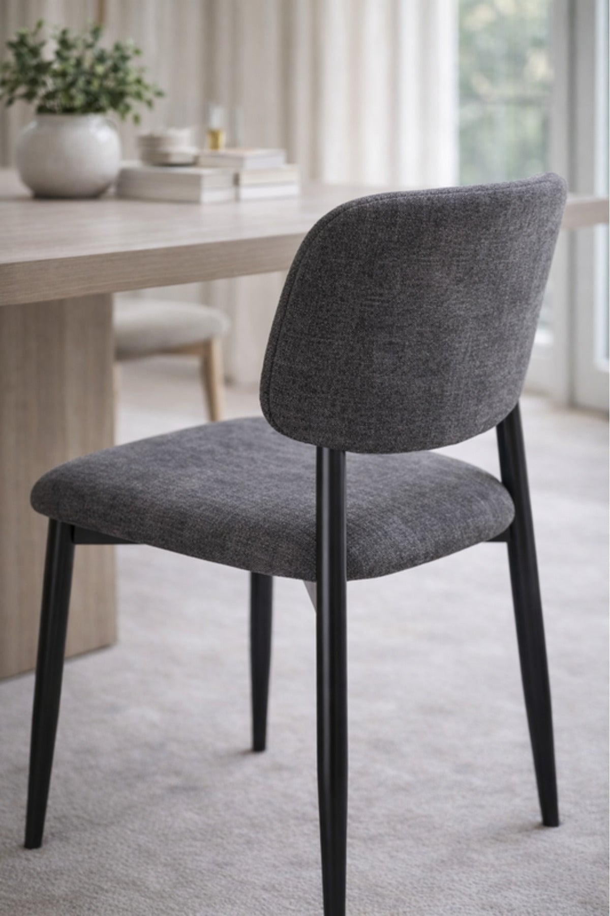 Stylish Dark Grey Dining Chair with Black Metal Legs stylish dark grey Kitchen