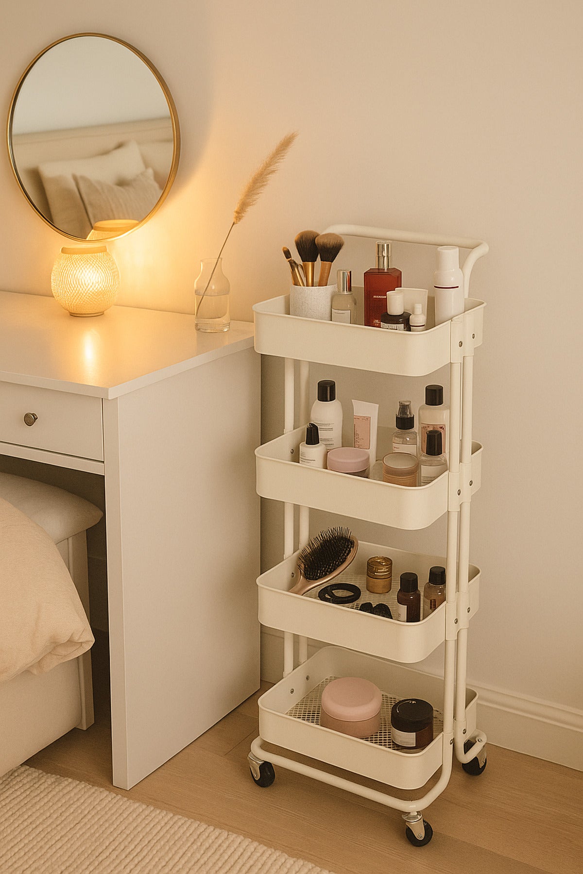 4-Layer White Metal Storage Trolley with Wheels Ð Multi-Purpose Rolling Organizer Cart