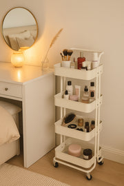 4-Layer White Metal Storage Trolley with Wheels Ð Multi-Purpose Rolling Organizer Cart