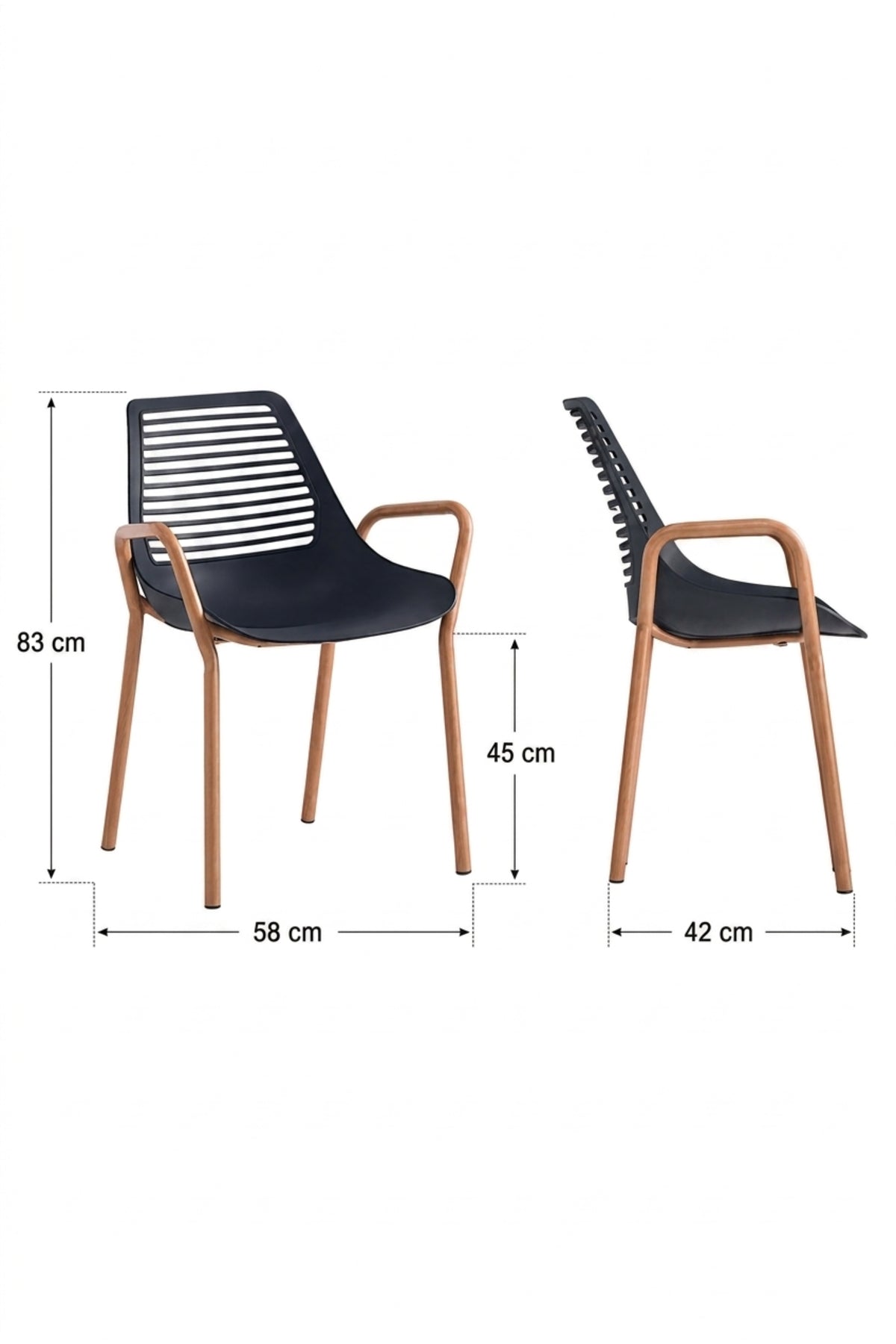 Modern Black Plastic Dining Chair with Wood-Look Legs and Armrests √ê Contemporary Indoor Outdoor Dining Chair for Kitchen, Caf≈Ω & Patio