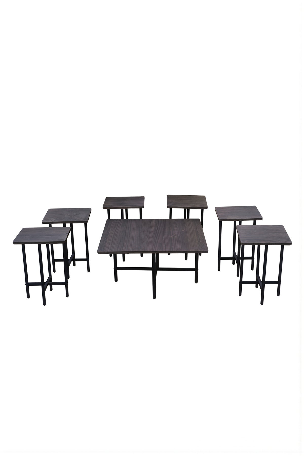 Dark Grey Coffee Table Set 1+6 with Metal Frame 90_90_45 cm 40_40_55 Side Tables dark