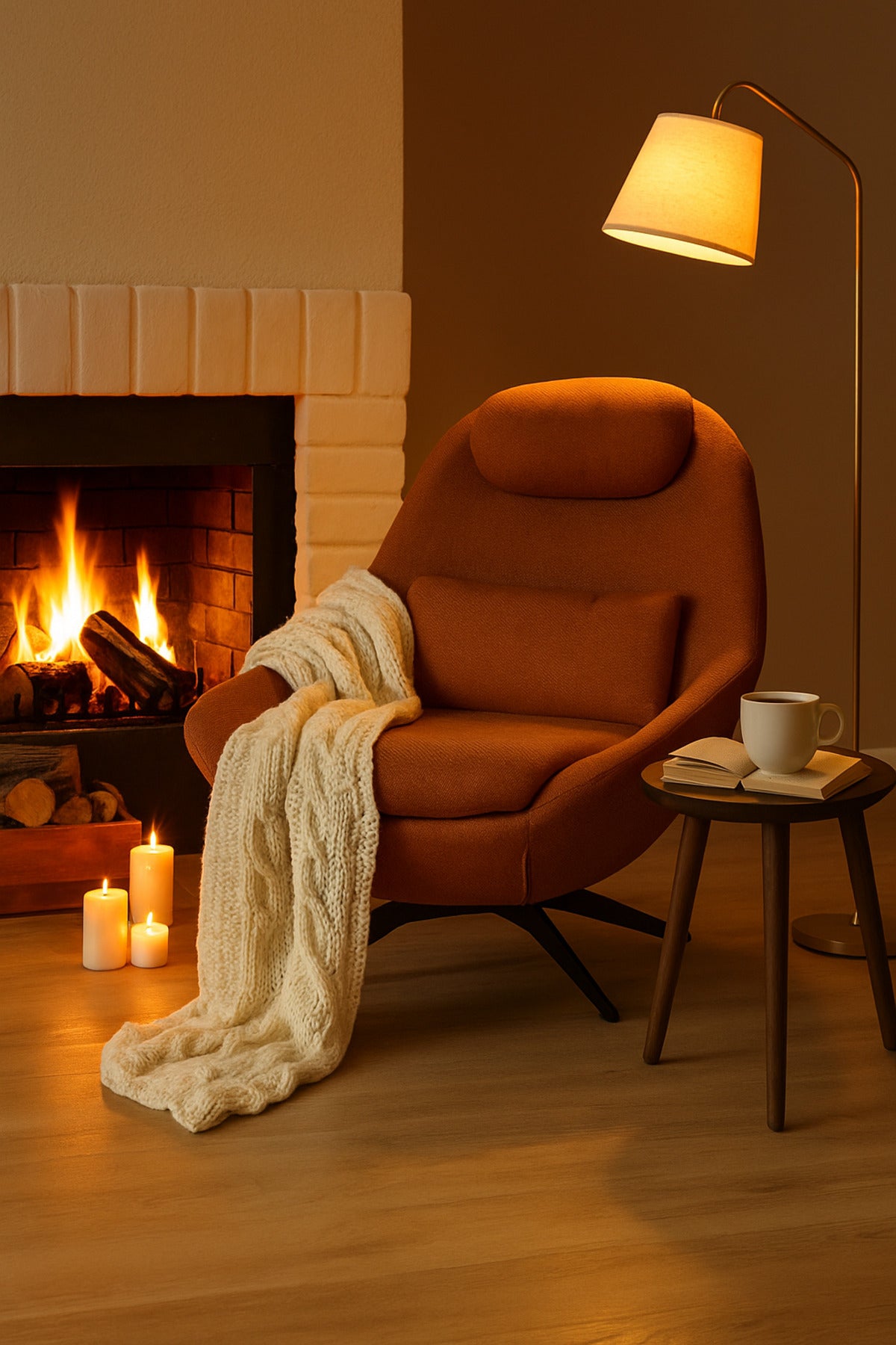 Orange Fabric Lounge Chair with Cushion & Headrest Ð Modern Living Room Accent Chair
