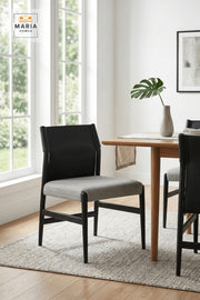 Black Upholstered Dining Chair with Gray Seat and Slim Metal Frame