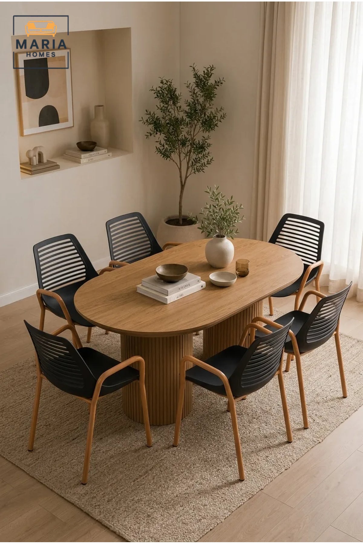 Modern Black Plastic Dining Chair with Wood-Look Legs and Armrests √ê Contemporary Indoor Outdoor Dining Chair for Kitchen, Caf≈Ω & Patio