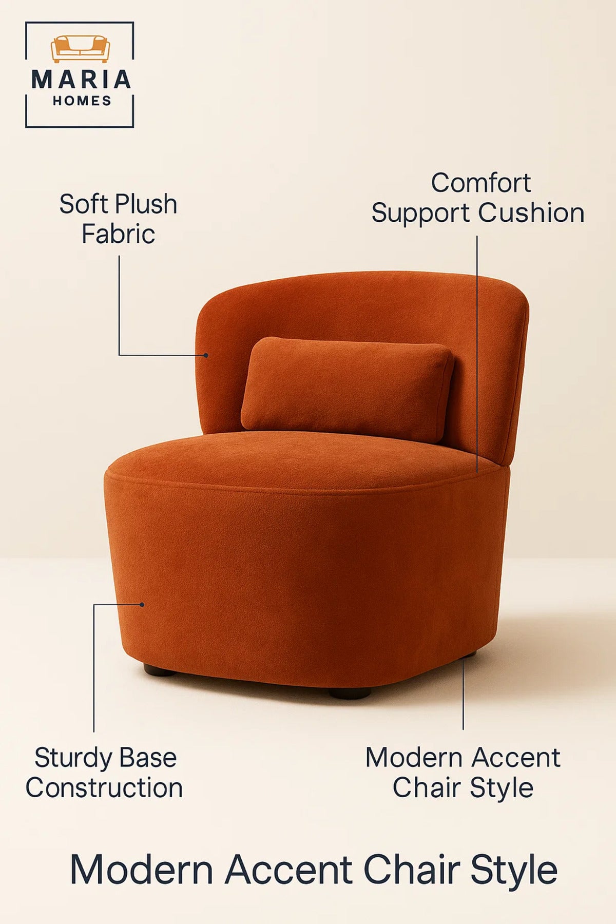 Modern Lounge Chair Ð Soft Orange Fabric Accent Chair with Back Cushion