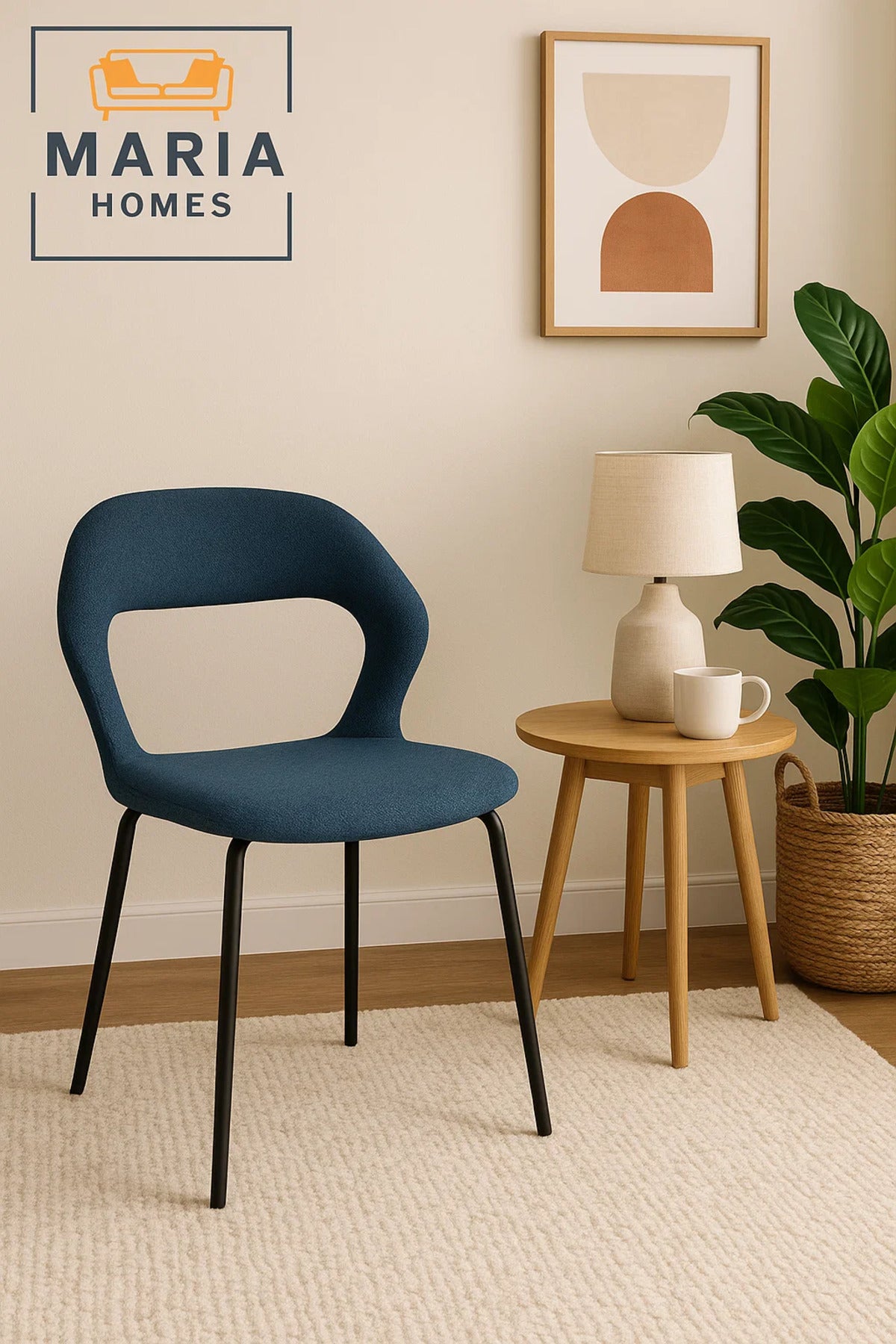 Modern Upholstered Dining Chair with Curved Back Ð Blue