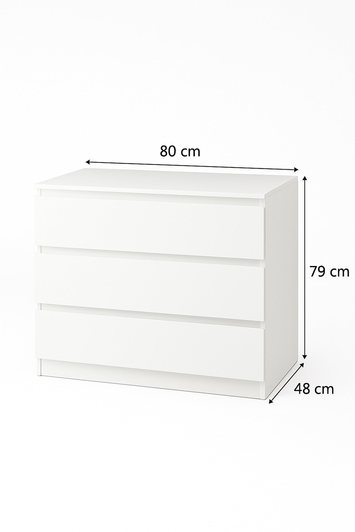 White Wooden Drawer Cabinet 80_48_79 cm Ð Modern 3-Drawer Dresser for Bedroom, Living Room & Office