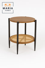 CL-3 Round Side Table with Cane Shelf and Black Legs (45x55 cm)