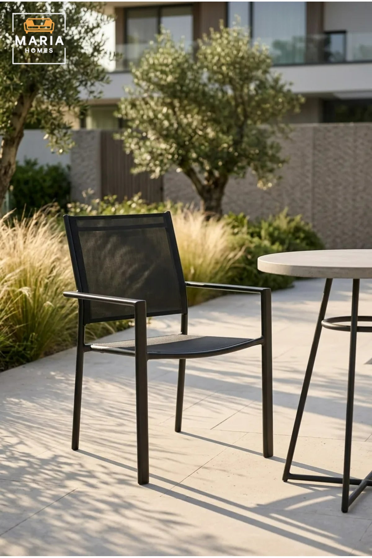 Modern Outdoor Dining Chair with Breathable Mesh Seat and Backrest, Stackable Armchair for Garden, Patio, Balcony, Terrace, Café and Restaurant