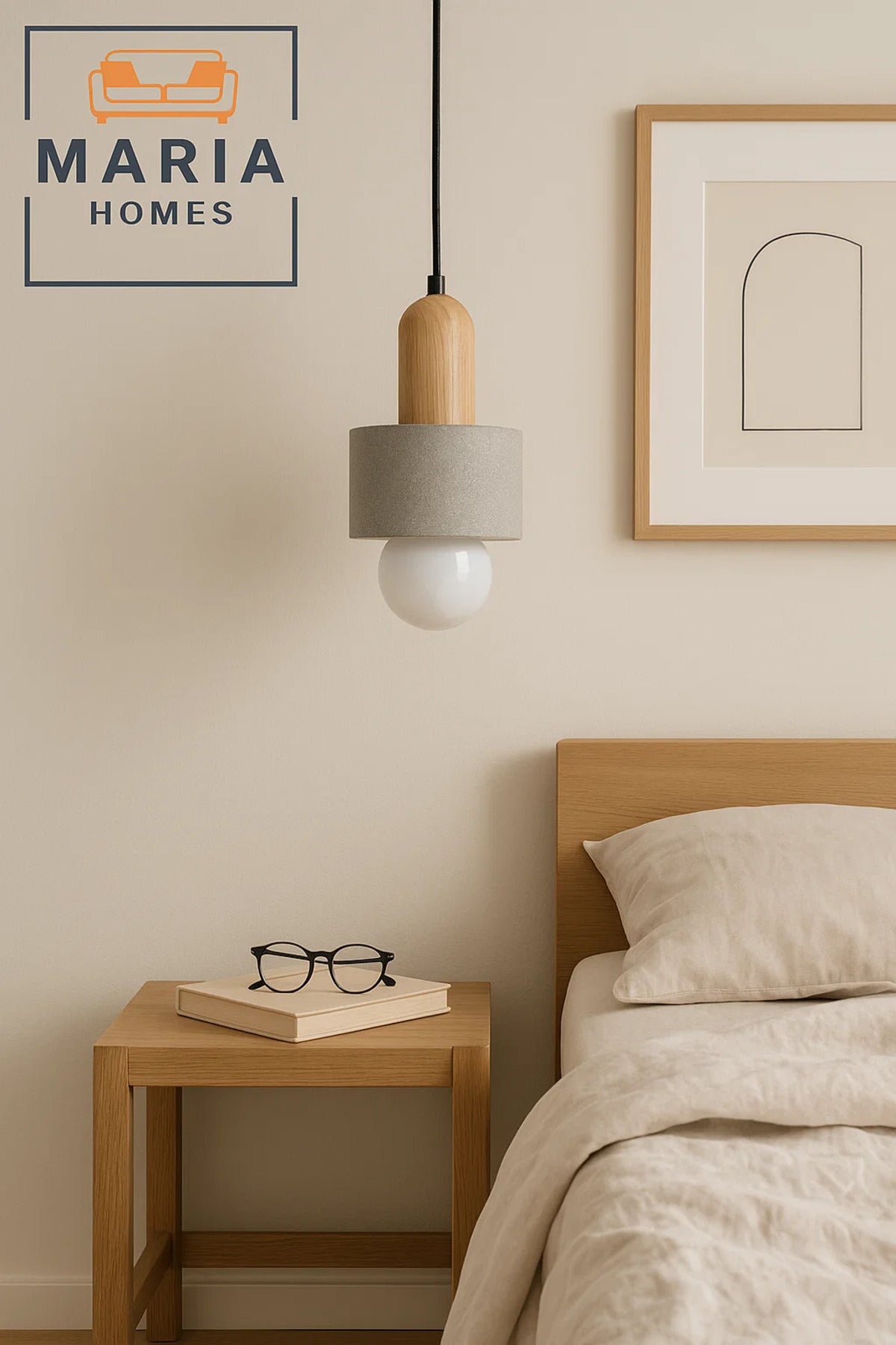 Mini Cement Pendant Light with Wood Top