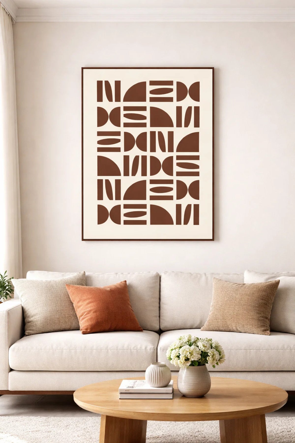 Abstract Geometric Wall Art with Wooden Frame 123 x 83 cm