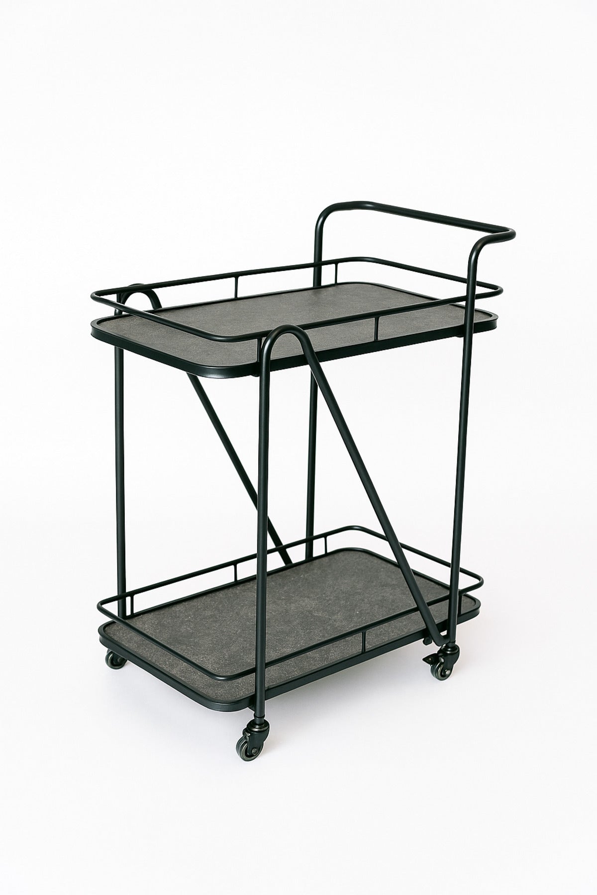Modern Black Serving Trolley with 2Tier Shelves and Wheels Cart for Kitchen, Dining, or Living Room