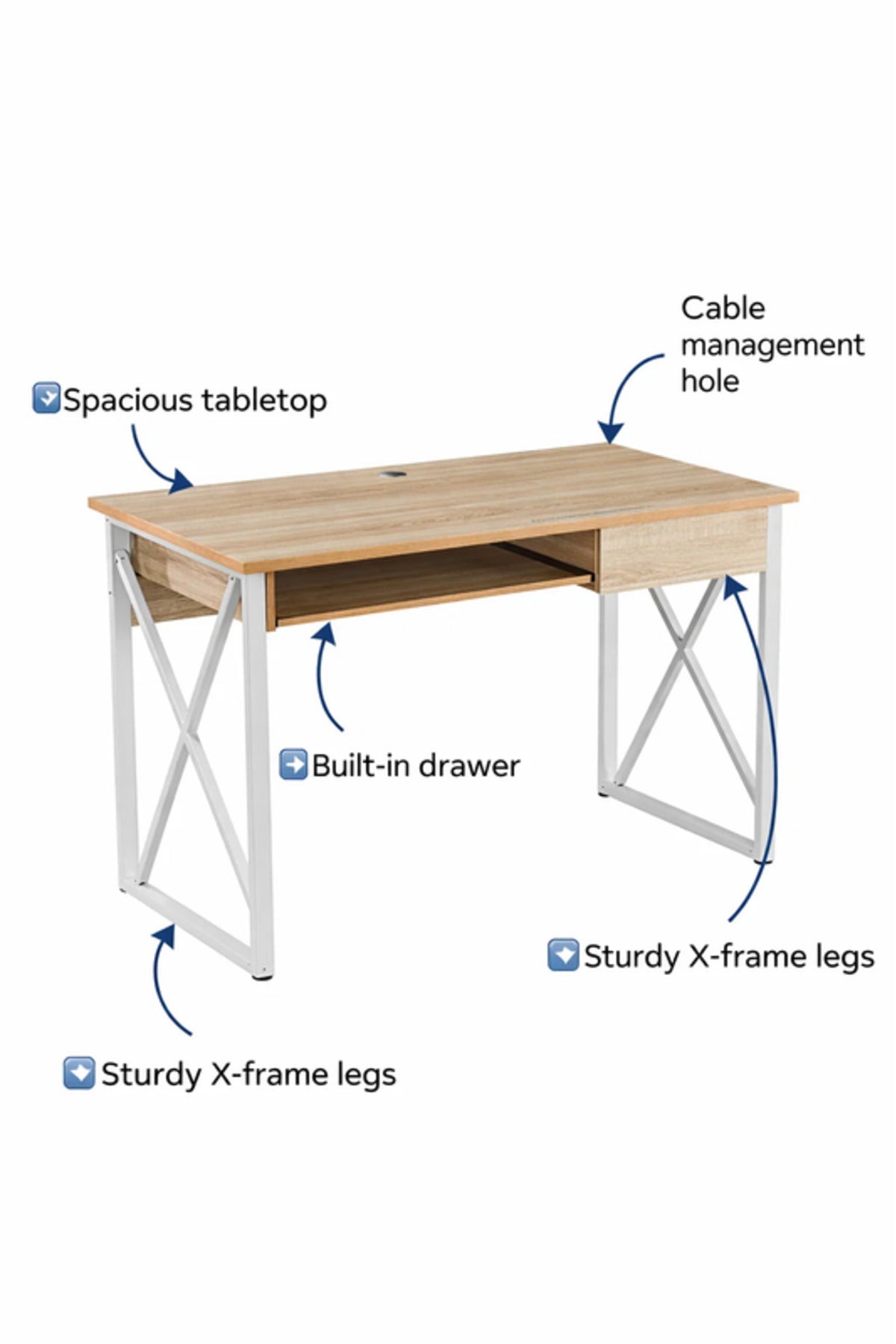 Modern Wood Office Desk with White Metal Frame modern wood office