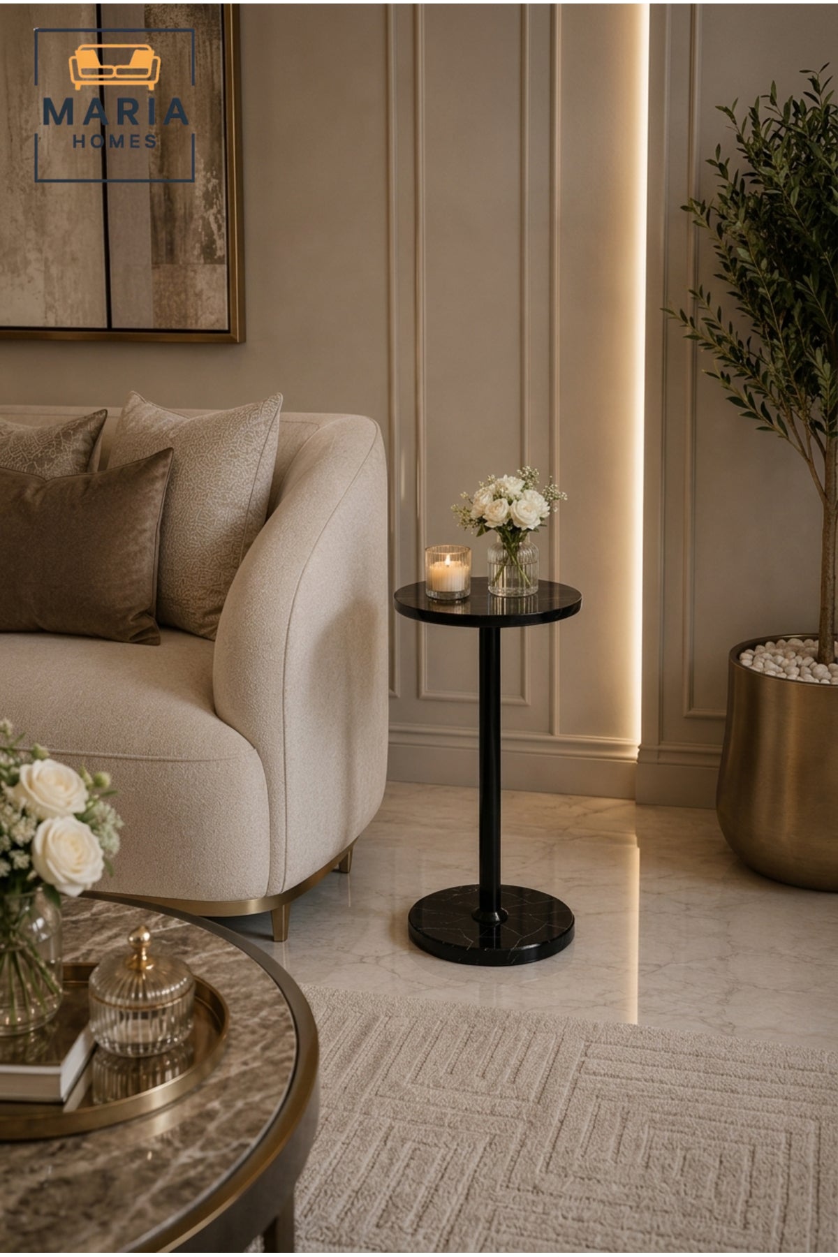 Modern Round Side Table End Table Accent Table Sofa Table for Living Room Bedroom Black