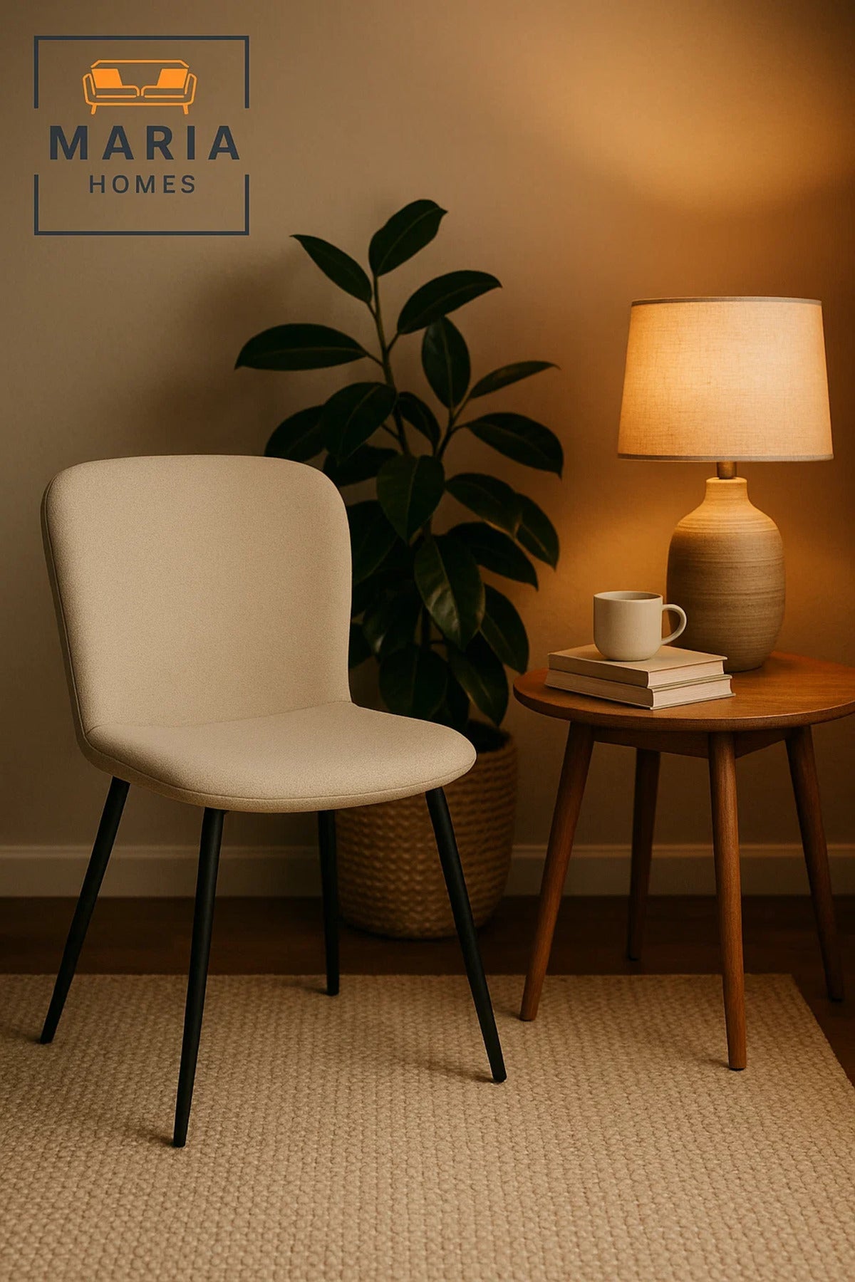 Cream Upholstered Dining Chair with Metal Legs