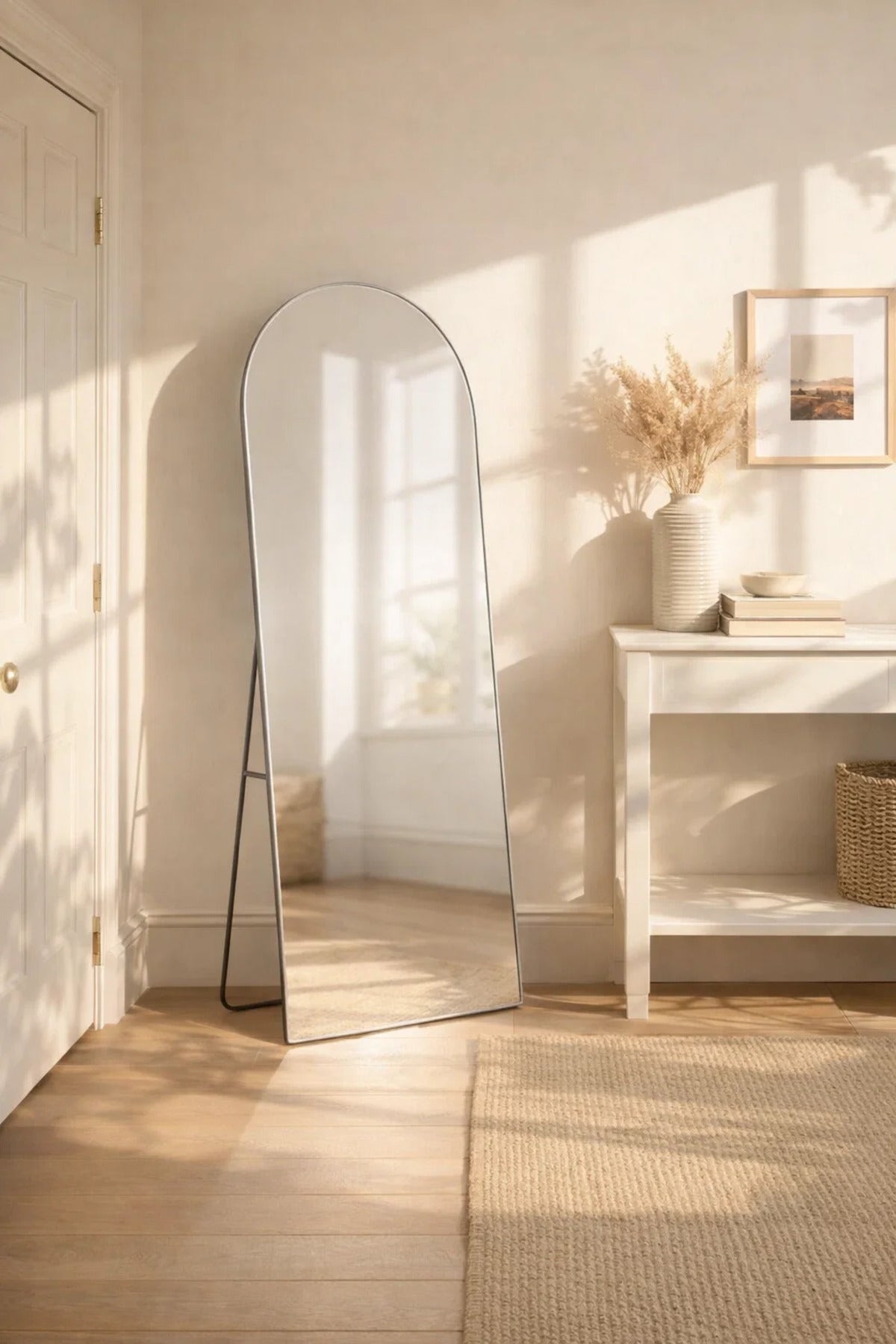Modern Arched Stand Mirror Full Length Dressing Room Bedroom Decor Silver Glass 160x50cm Large