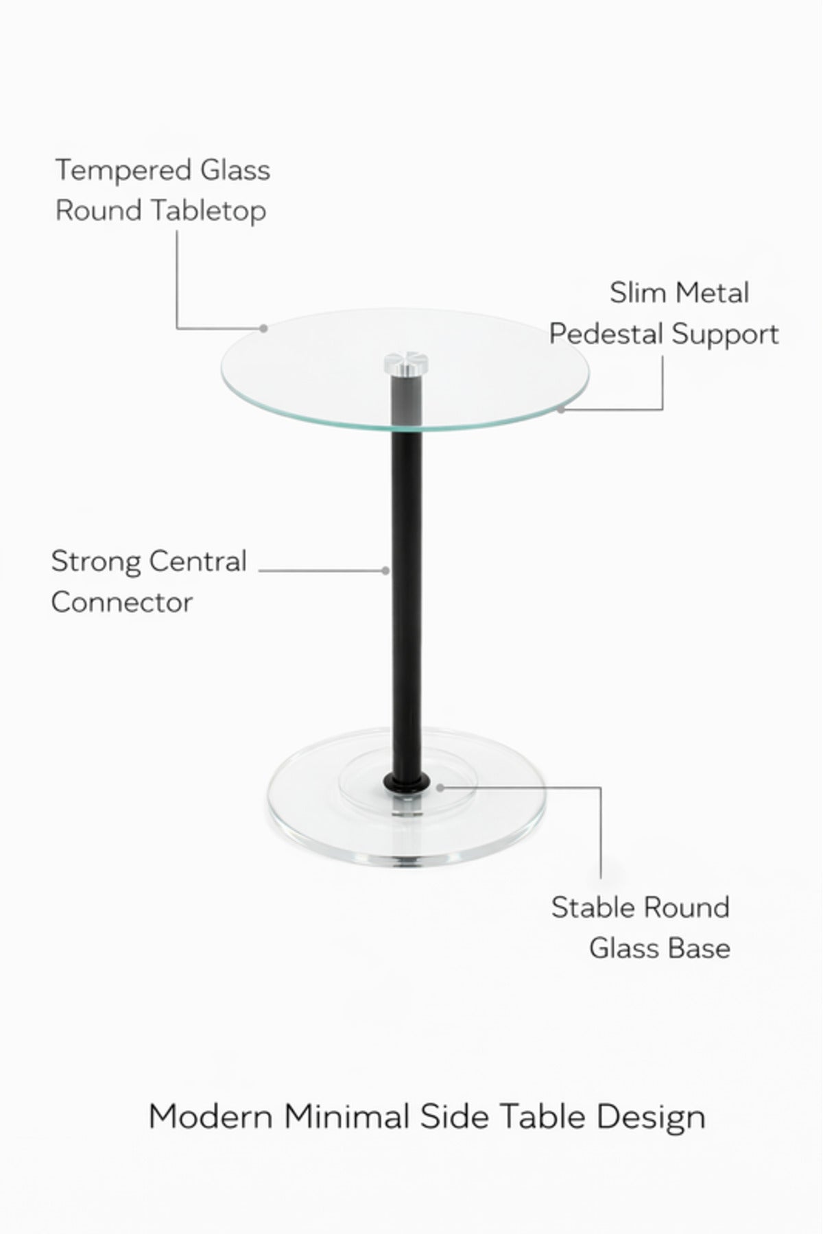 Round Glass Side Table with Black Metal Base 35_35_56 cm Modern Accent round glass side