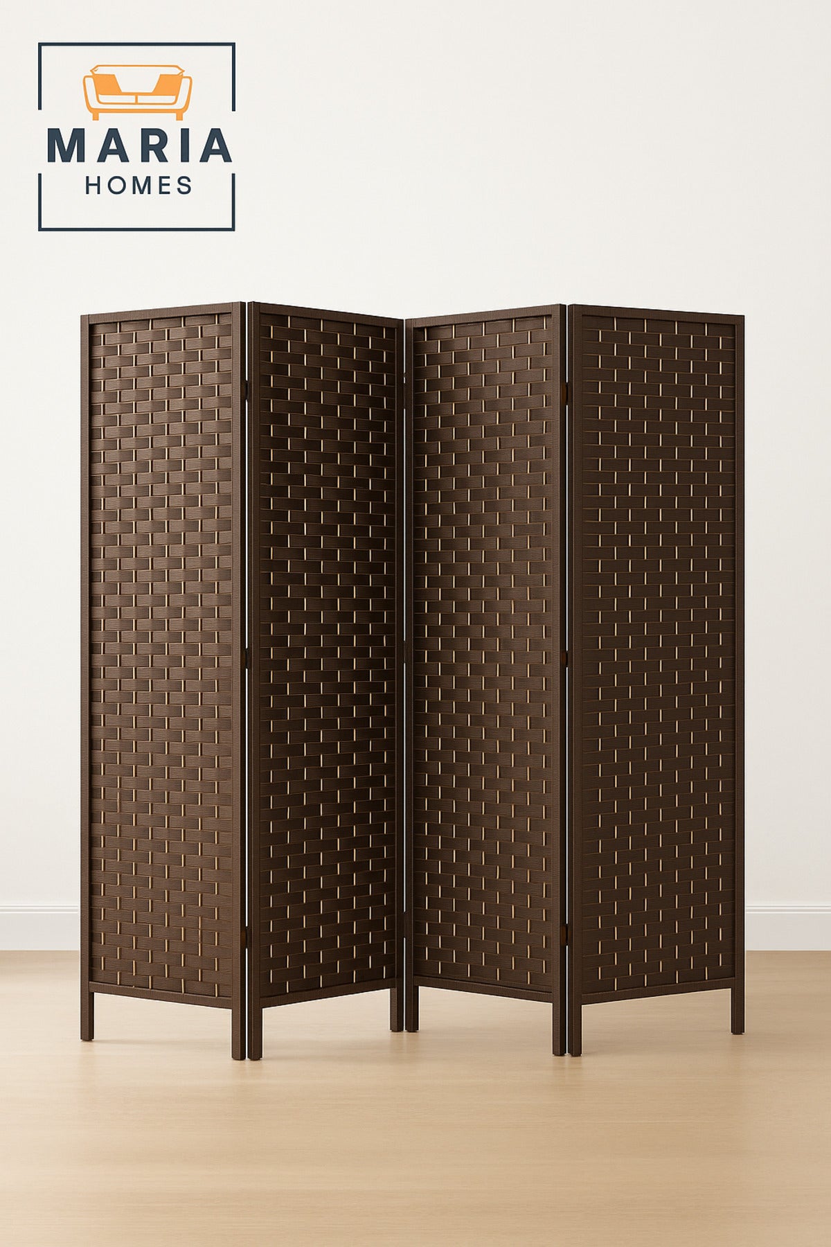 Coffee 4-Panel Folding Room Divider Ð Privacy Partition Screen for Home, Office & Majlis 180_178 cm