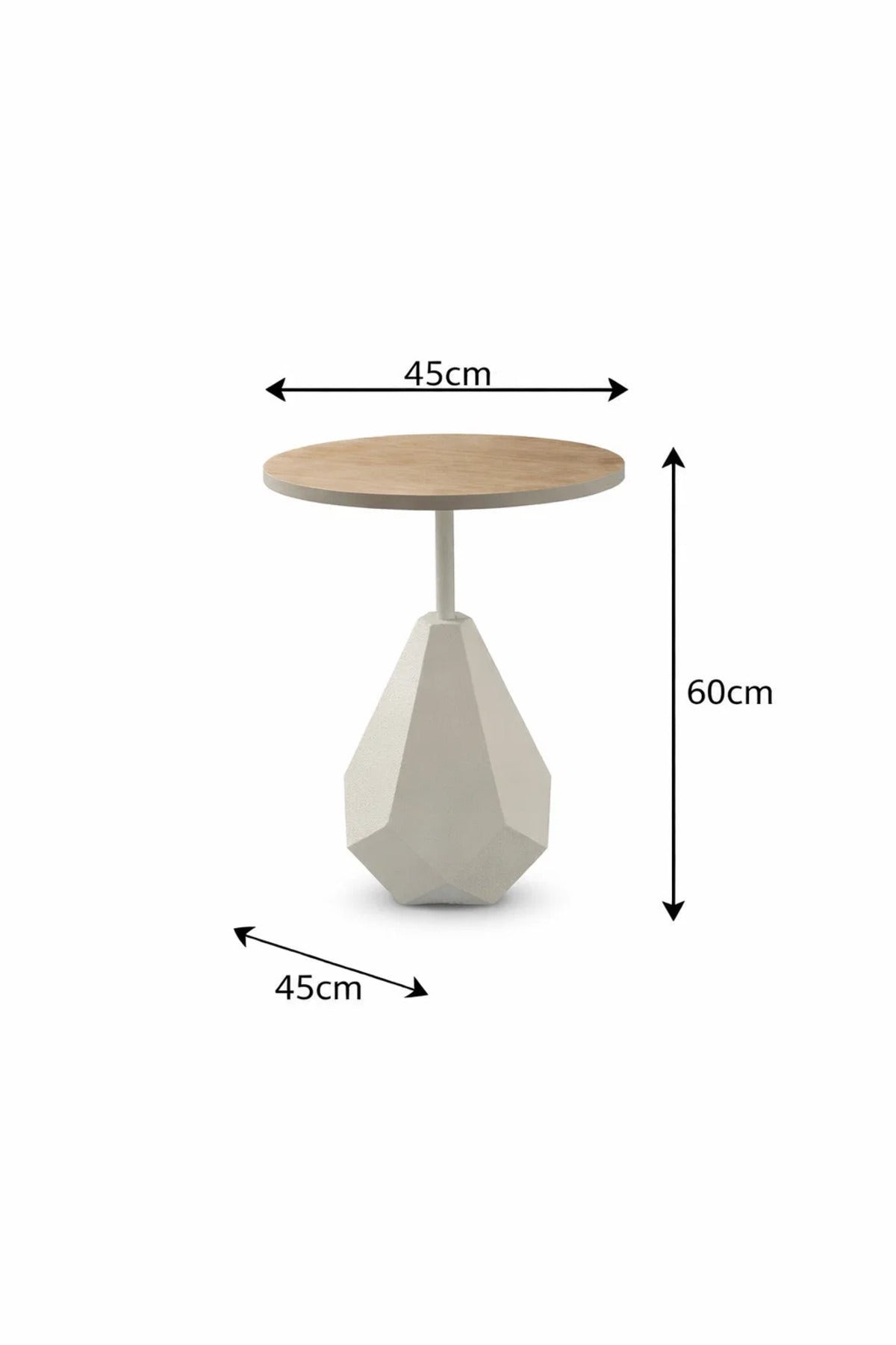 Modern Round Side Table Beige Geometric Base Wood Top 60cm Tall for Stylish Living Rooms