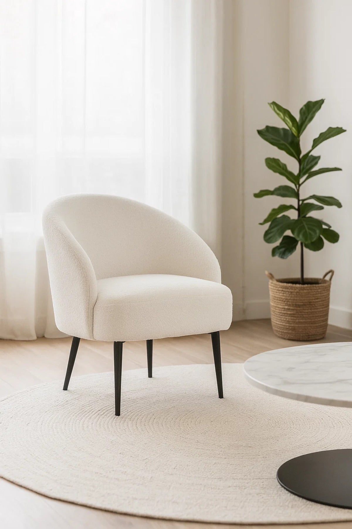 Modern Fabric Accent Armchair, Cozy Lounge Chair for Living Room, Bedroom & Office Seating (White)