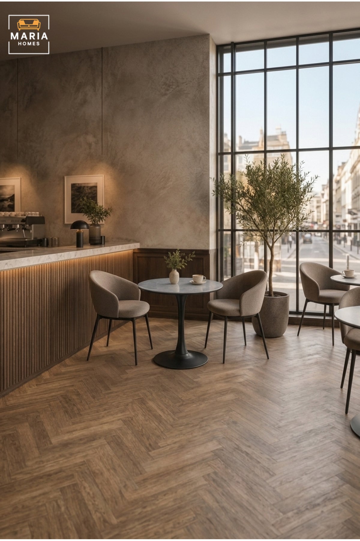 Modern Round Caf≈Ω Table with Marble-Effect Top √ê Bistro Coffee Table for Caf≈Ω, Restaurant & Coffee Shop