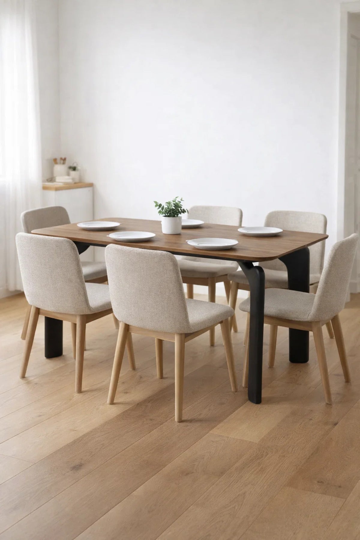 Modern Brown Dining Table DT-808 Ð 130_80_75 cm | Wooden Top Table with Black Designer Legs