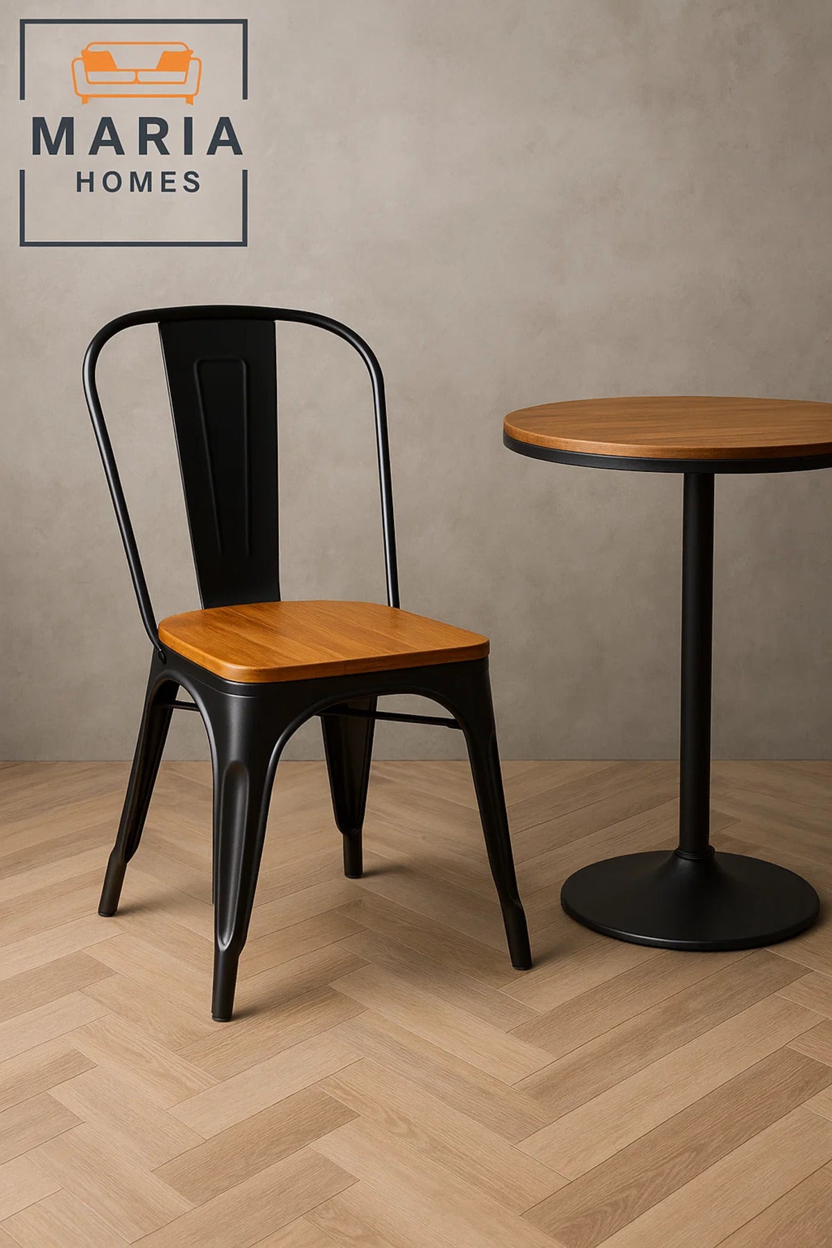 Black Industrial Metal Chair with Wooden Seat Ð Stylish and Sturdy Dining Accent