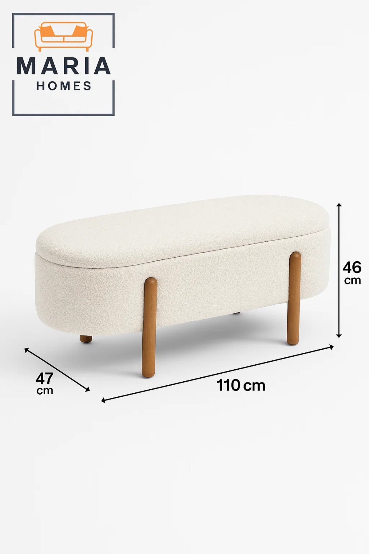 Large White Oval Ottoman with Tall Wooden Legs