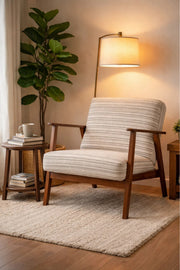 Modern Beige Fabric Lounge Armchair with Wooden Frame Comfortable Accent Chair