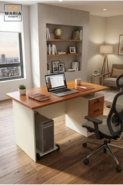 Modern Office Desk with Wooden Top, Lockable Drawers and Mobile CPU Stand, Computer Workstation for Home Office, Study Room and Workplace