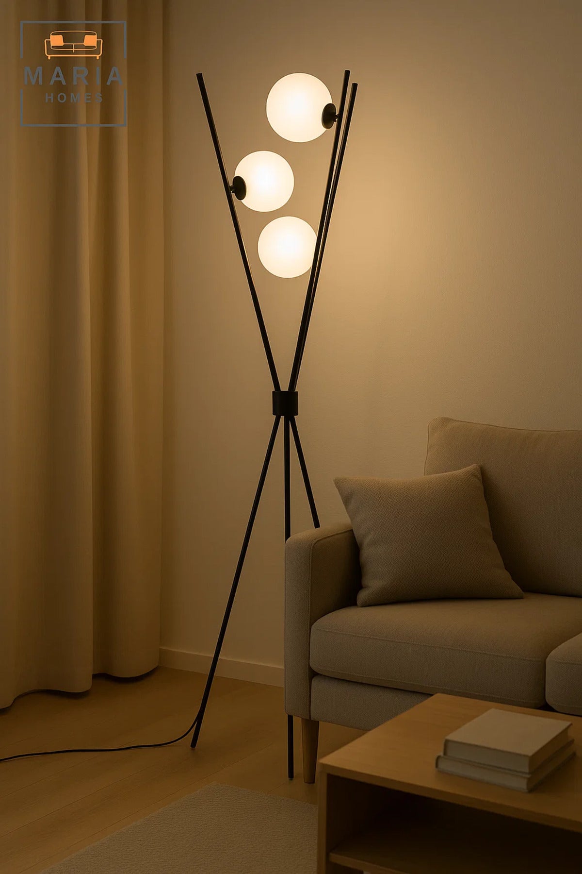 Tripod Floor Lamp with Three Frosted Globe Lights