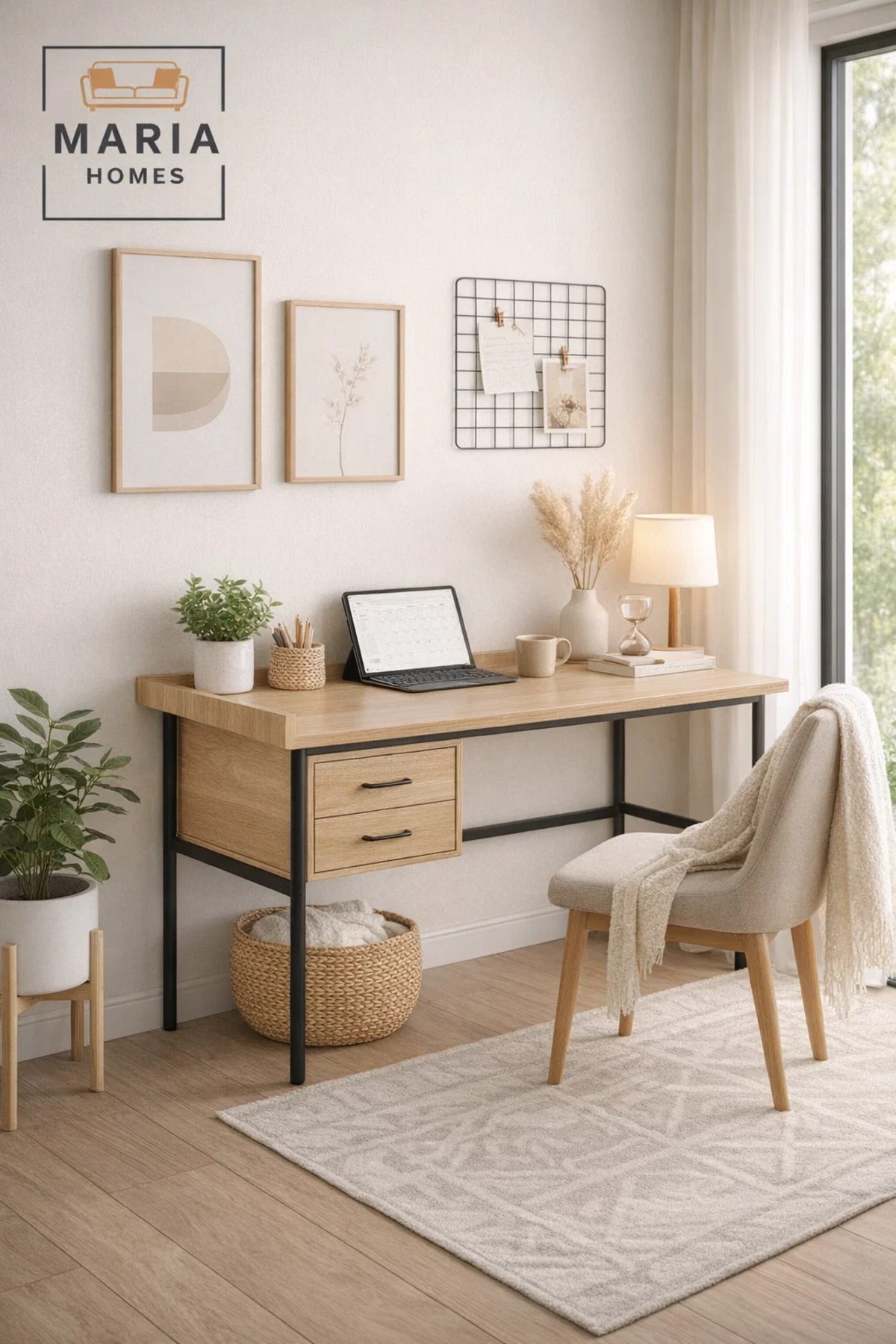 Light Wood Office Desk 120_60_79 cm √ê Modern Work Desk with Storage Drawers