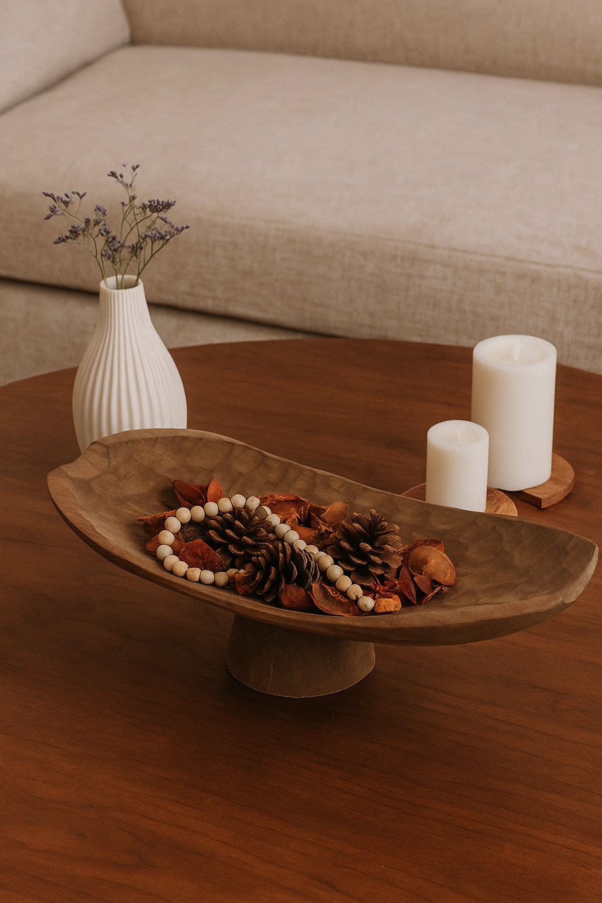 Walnut Wooden Pedestal Decorative Bowl Ð Modern Artistic Centerpiece