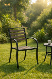 Brown & Black Outdoor Dining Chair Metal Frame Garden Patio Balcony Durable Modern Armchair