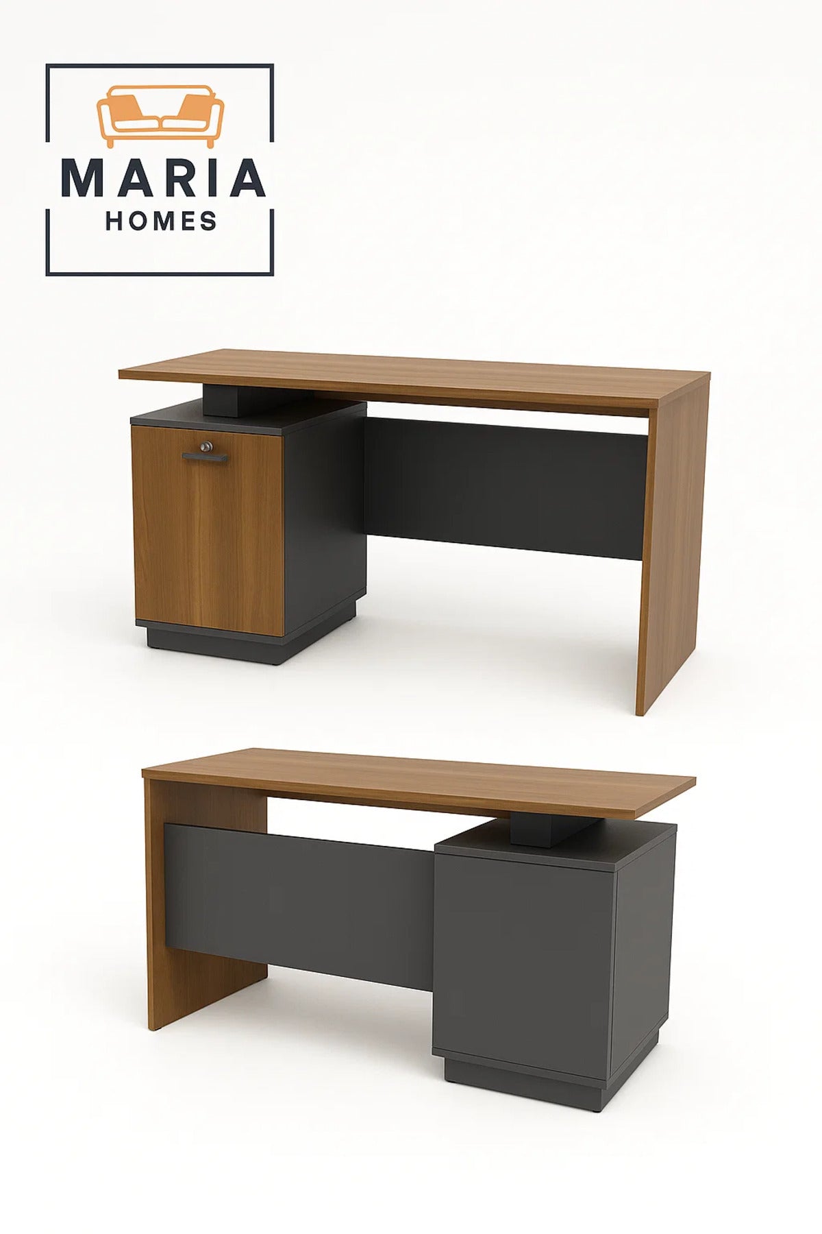 Modern L-Shaped Office Desk with Drawer Cabinet in Wood and Grey Finish