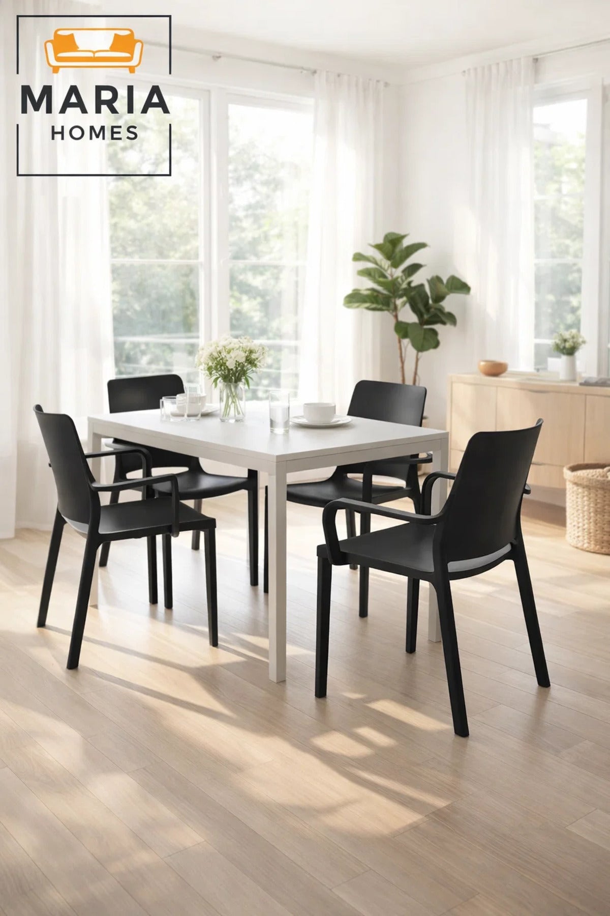 Black Armchair, Comfortable Plastic Chair, Durable Sturdy Chair