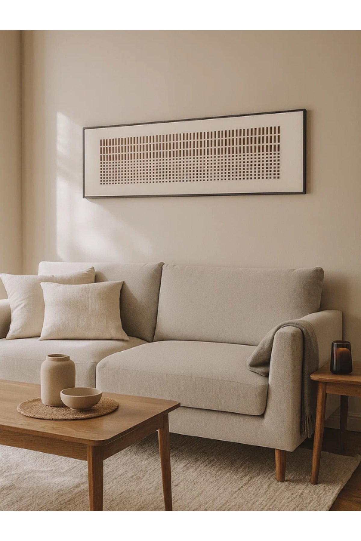 Modern Rectangular Wall Art Ð 150_50 cm Brown Geometric Framed Canvas for Home DŽcor