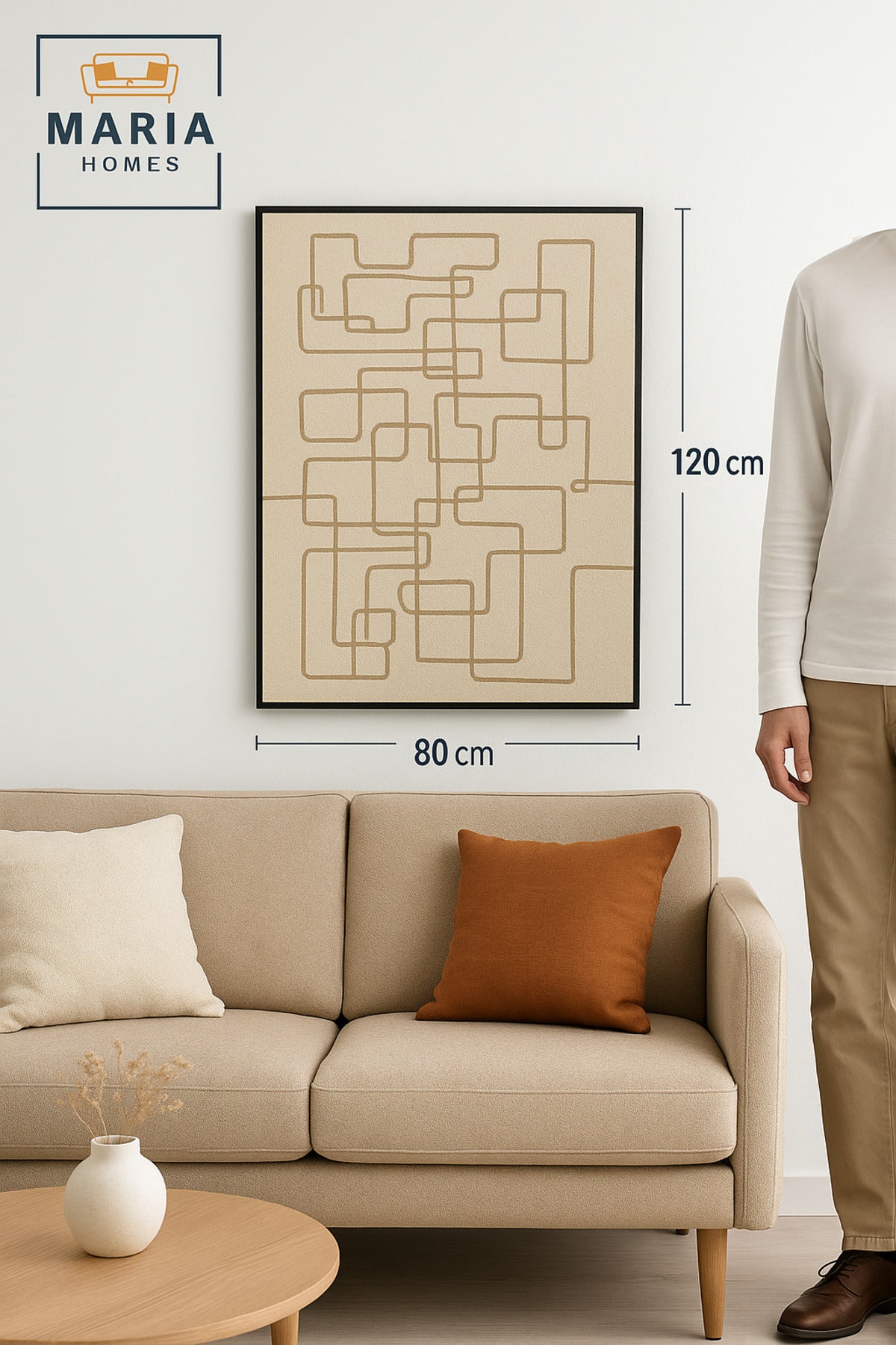 Large Minimalist White & Beige Geometric Line Wall Art Ð Framed Canvas 120_80 cm