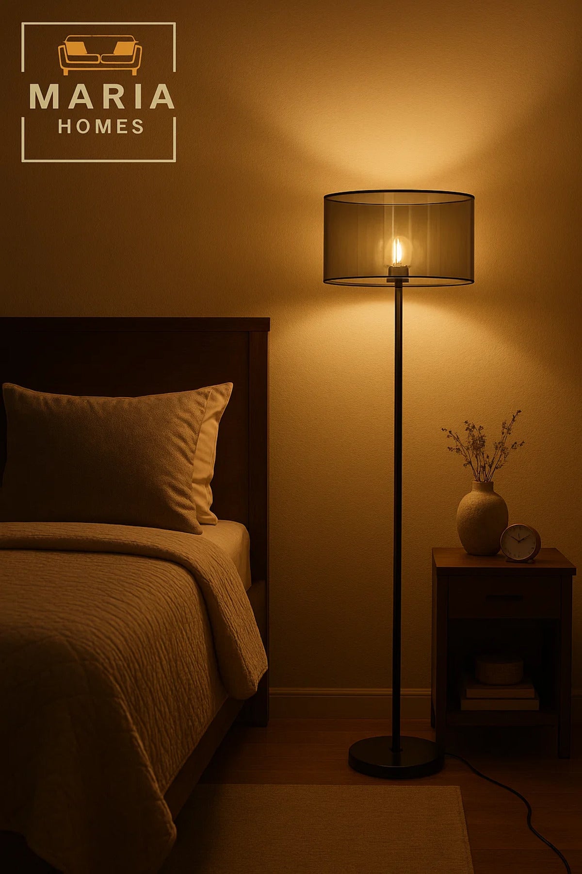 Black Floor Lamp with Smoked Glass Shade
