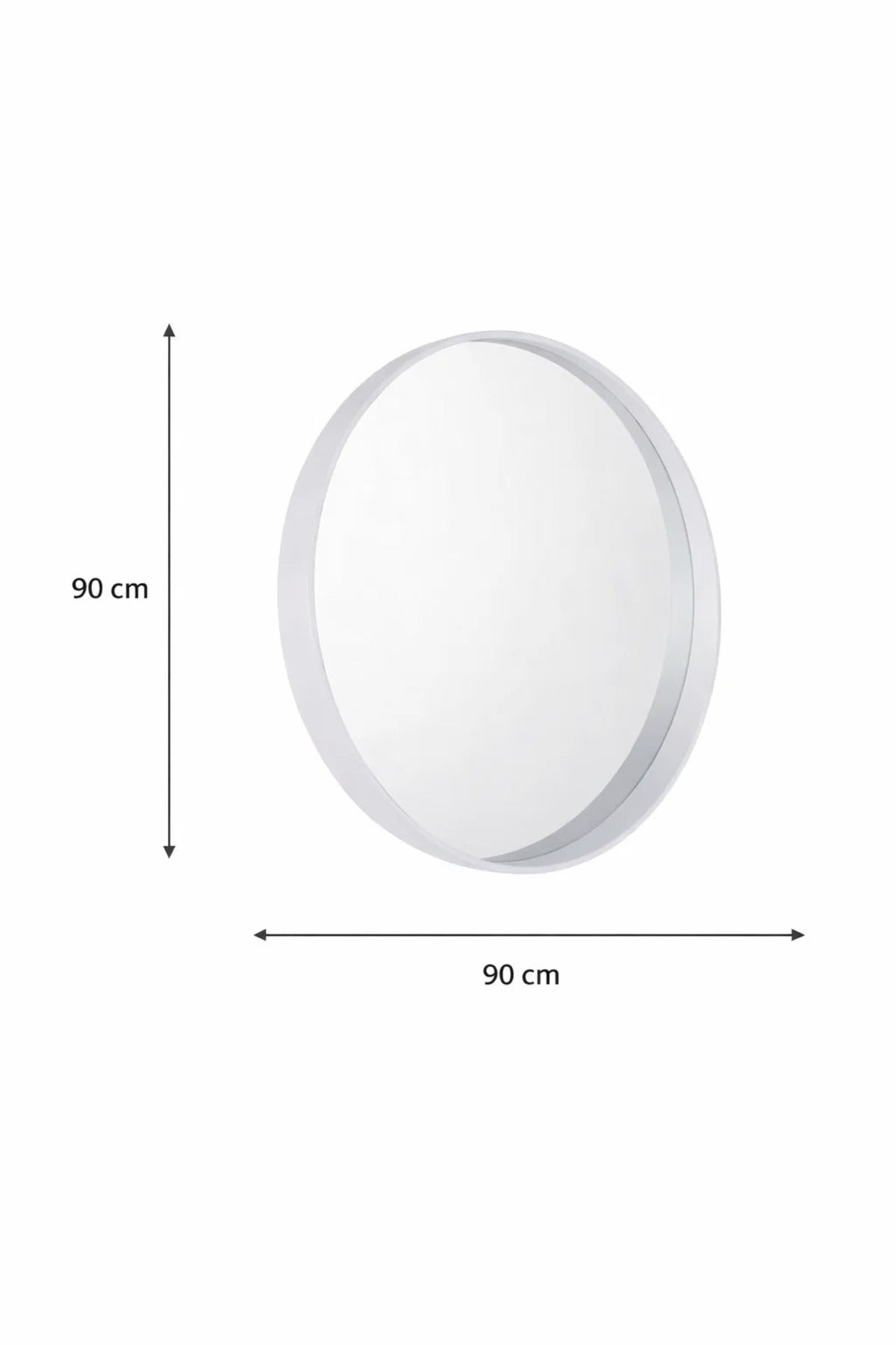 Modern White Round Wall Mirror 90cm Wooden Frame Circle Hanging for Living Room Bedroom Decor