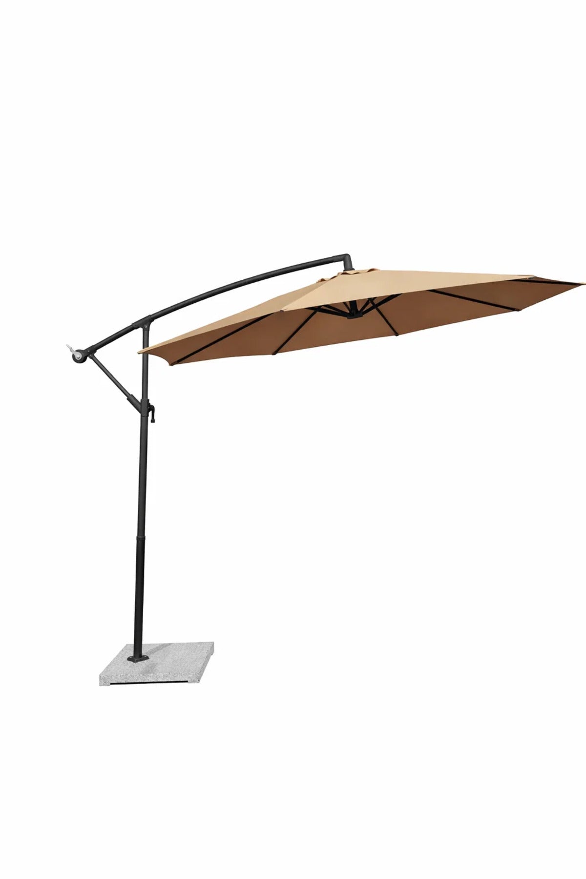 Luxury Dark Beige Offset Hanging Patio Umbrella with Base for Garden Terrace Outdoor Sun Shading