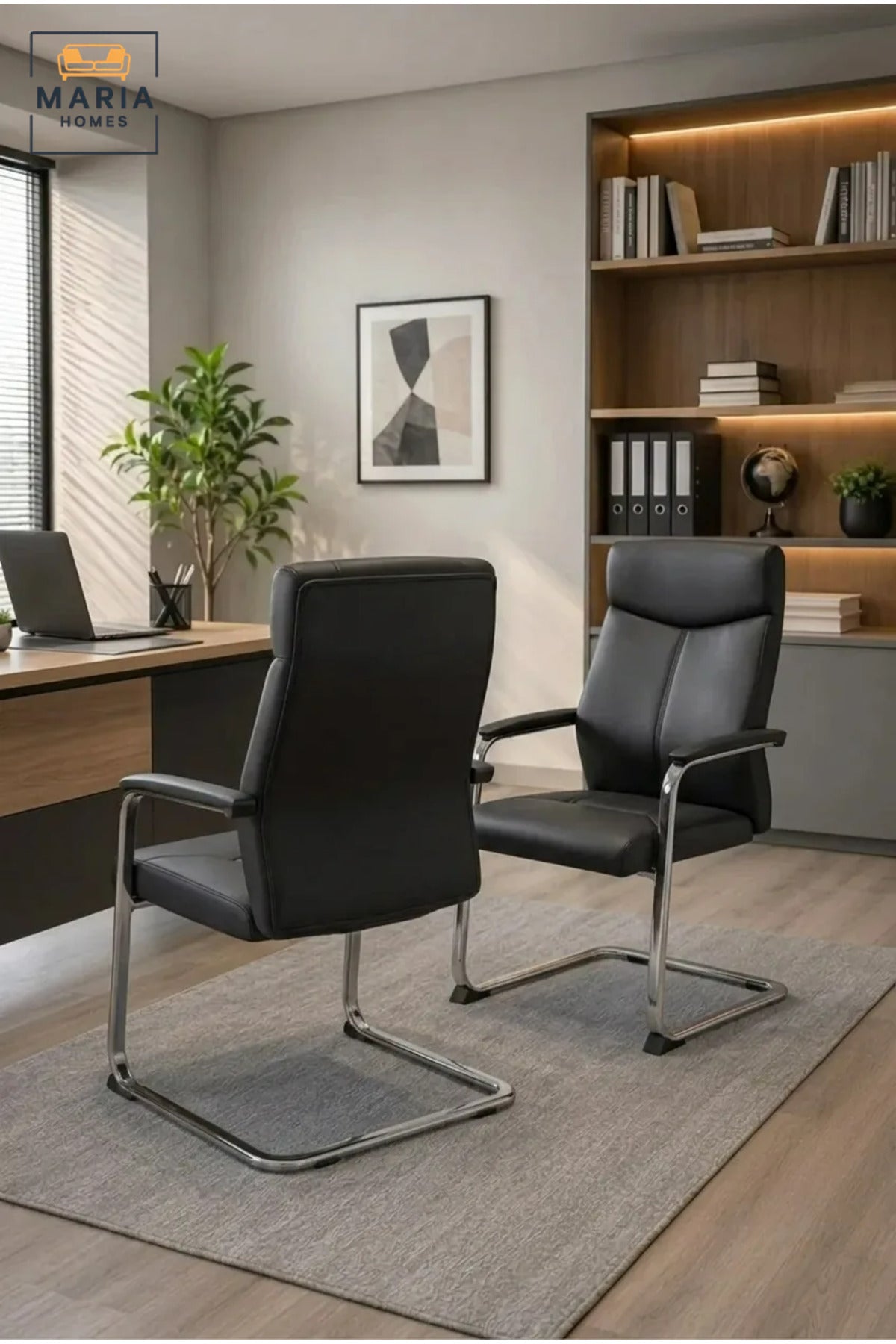 Black High-Back Office Visitor Chair with Padded Armrests, Cushioned Seat and Chrome Cantilever Base for Meeting Room, Reception and Study